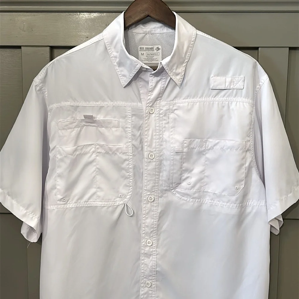 Reel Legends Saltwater II Short Sleeve Shirt Fishing Vented Outdoor White Medium